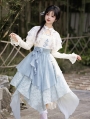 Blue Floral Embroidery Fake Two-Piece Irregular Classic Lolita OP Dress