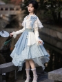 Blue Floral Embroidery Fake Two-Piece Irregular Classic Lolita OP Dress