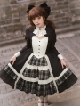 Black and Beige Plaid Pattern Retro Juliette Sleeves Gothic Lolita OP Dress