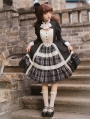 Black and Beige Plaid Pattern Retro Juliette Sleeves Gothic Lolita OP Dress