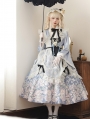 Sweet Alice Blue Bunny and Floral Print  Maid Lolita Kimono OP Dress Set