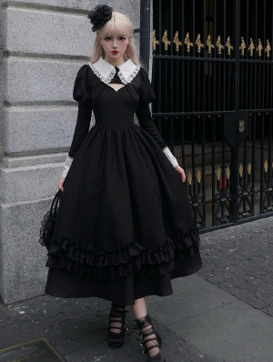 Black and White Lace Trim Classic Gothic Lolita Three-Piece JSK Dress Set