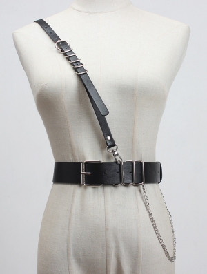 Black Gothic Punk Metal Chain Cross-Shoulder Strap Belt Harness