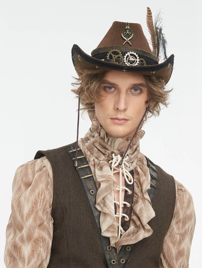 Brown Steampunk Cowboy Feather Hat for Men