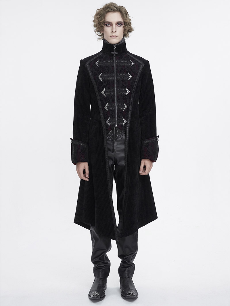 Black Gothic Vintage Pattern Party Swallowtail Jacket for Men