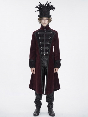 Wine Red Gothic Vintage Pattern Party Swallowtail Jacket for Men