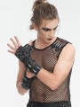 Black Gothic Punk Lace-Up Chain Gloves for Men