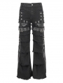 Black Gothic Punk Distressed Zipper Slit Wide Leg Pants for Men