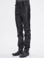 Black Gothic Punk Buckle Strap Layered Chain Pants for Men