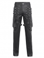 Black and Silver Studded Punk Gothic Leather Fitted Pants for Men
