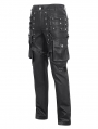 Black and Silver Studded Punk Gothic Leather Fitted Pants for Men