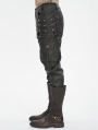 Black and Bronze Studded Punk Gothic Leather Fitted Pants for Men