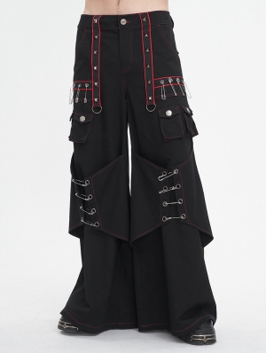 Black Gothic Stylish Cyberpunk Baggy Wide Leg Pants for Men