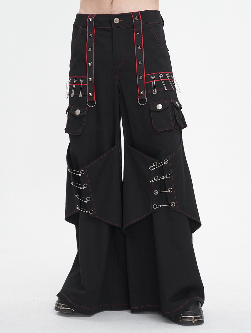 Black Gothic Stylish Cyberpunk Baggy Wide Leg Pants for Men