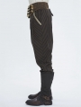 Brown Steampunk Striped Lace Up Loose Fit Trousers for Men