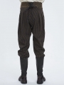 Brown Steampunk Striped Lace Up Loose Fit Trousers for Men