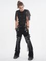Black Gothic Punk Decadent Studded Chain Tassel Flared Pants for Men