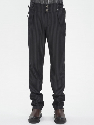Black Gothic Retro Straight Striped Long Fit Party Pants for Men