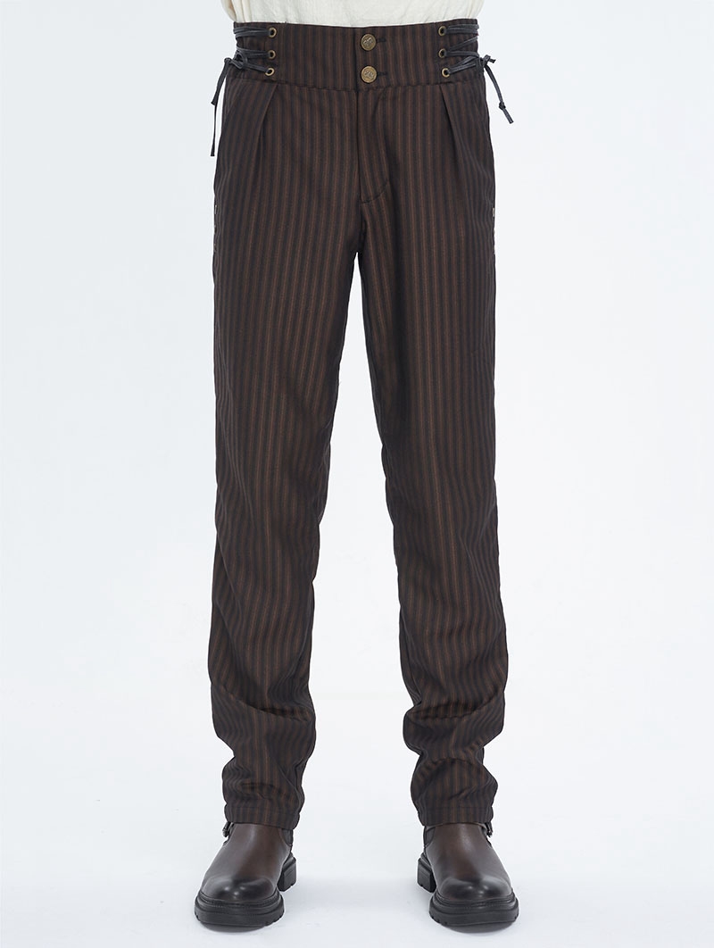 Wine Red Steampunk Retro Straight Striped Long Fit Party Pants for Men