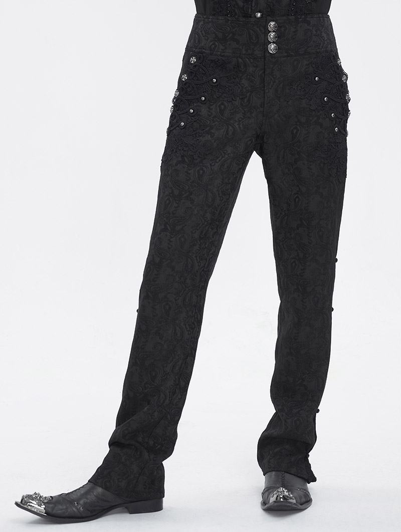 Black Gothic Retro Button Jacquard Party Pants for Men