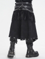 Black Gothic Punk Leather Tasseled Open Front Skirt for Men
