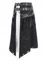 Black Gothic Punk Leather Tasseled Open Front Skirt for Men