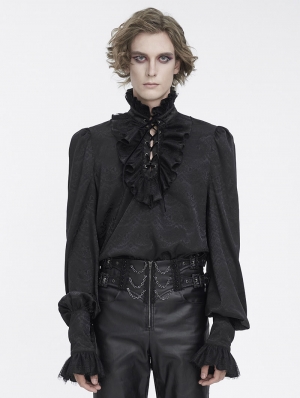 Black Gothic Vintage Pattern Long Sleeve Ruffle Shirt for Men