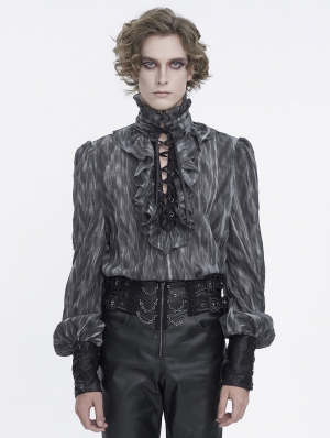 Retro Gothic Ruffled Lace-Up Long Sleeve Shirt for Men