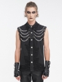 Black Gothic Punk Distressed Net Splicing Sleeveless Shirt for Men