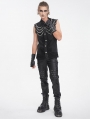 Black Gothic Punk Distressed Net Splicing Sleeveless Shirt for Men