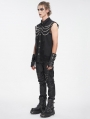 Black Gothic Punk Distressed Net Splicing Sleeveless Shirt for Men