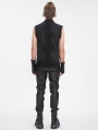 Black Gothic Punk Distressed Net Splicing Sleeveless Shirt for Men