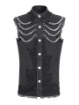 Black Gothic Punk Distressed Net Splicing Sleeveless Shirt for Men