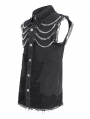 Black Gothic Punk Distressed Net Splicing Sleeveless Shirt for Men