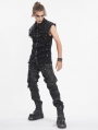 Black Gothic Punk Net Eyelet Sleeveless Shirt for Men