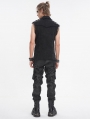 Black Gothic Punk Net Eyelet Sleeveless Shirt for Men