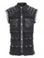 Black Gothic Punk Net Eyelet Sleeveless Shirt for Men