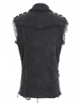 Black Gothic Punk Net Eyelet Sleeveless Shirt for Men