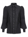 Black Retro Gothic Lace Applique Long Puff Sleeve Shirt for Men