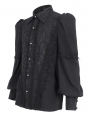 Black Retro Gothic Lace Applique Long Puff Sleeve Shirt for Men