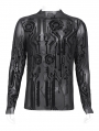 Black Gothic Cyberpunk Pattern Long Sleeve Mesh T-Shirt for Men