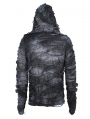 Gothic Distressed Asymmetric Zip Off Hooded Long Sleeve T-Shirt for Men