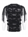 Black Gothic Punk Ripped Fishnet Short Sleeve T-Shirt for Men