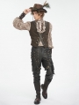 Brown Retro Steampunk Buckle Faux Leather Trim Waistcoat for Men