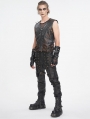 Black Gothic Punk Spiked Faux Leather Zip-Up Waistcoat for Men