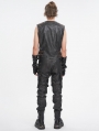 Black Gothic Punk Spiked Faux Leather Zip-Up Waistcoat for Men