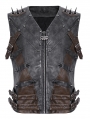 Black Gothic Punk Spiked Faux Leather Zip-Up Waistcoat for Men