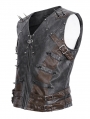 Black Gothic Punk Spiked Faux Leather Zip-Up Waistcoat for Men