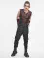 Wine Red Gothic Punk Spiked Faux Leather Zip-Up Waistcoat for Men