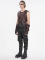 Wine Red Gothic Punk Spiked Faux Leather Zip-Up Waistcoat for Men